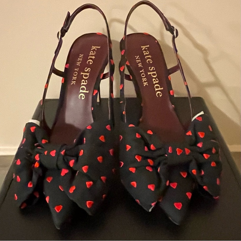 NEW kate spade Sheela Sling Taffeta with Hearts Size 8.5 - Picture 5 of 15
